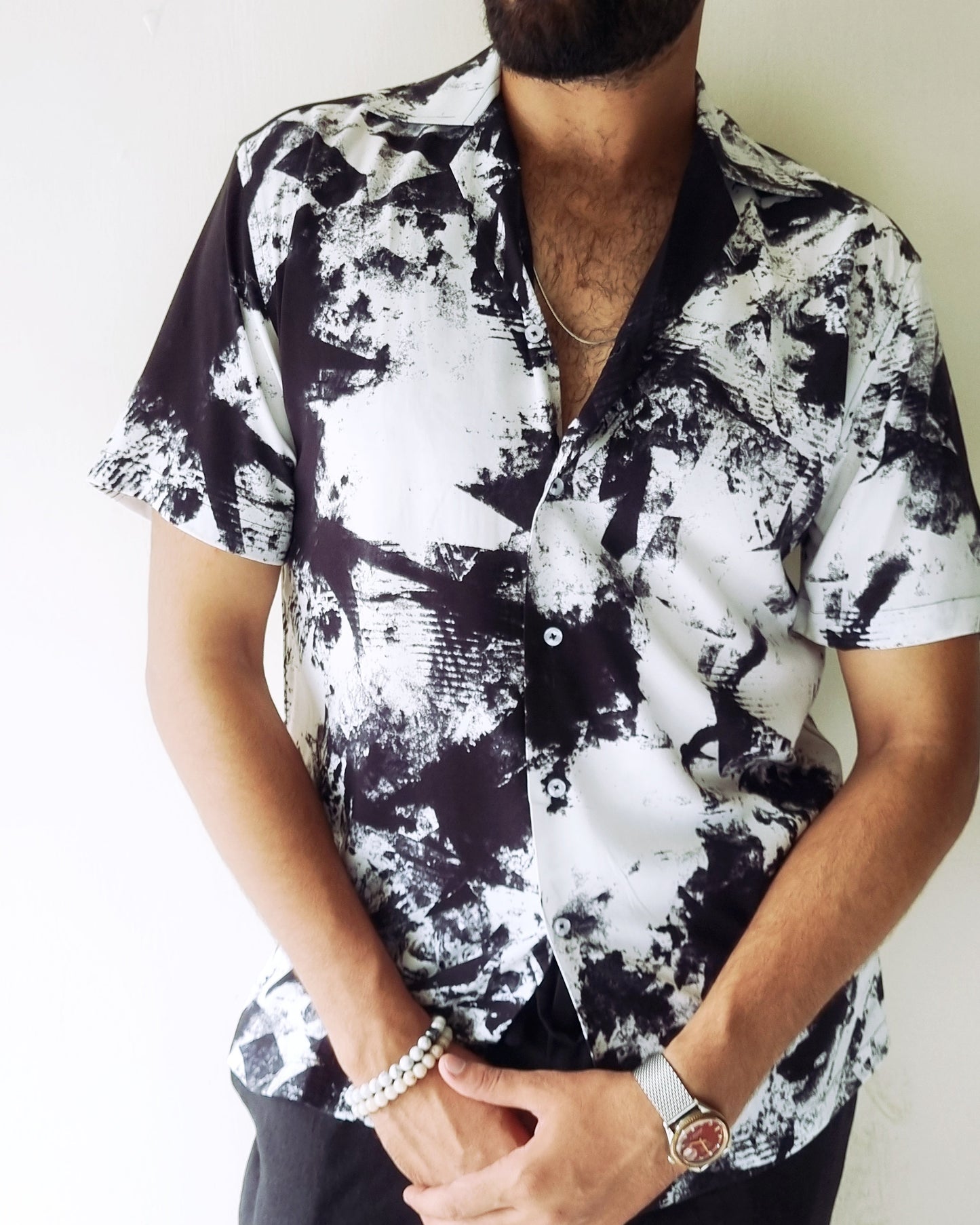 Misty Monochrome Abstract Gauzy Shirt.