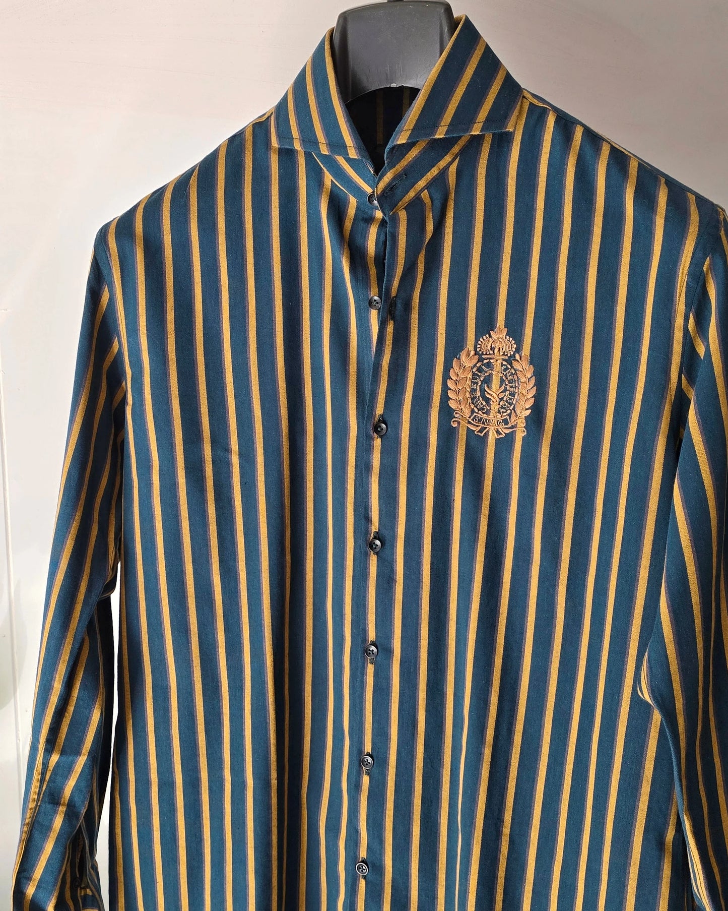 Green Striped Embroidered Shirt. - Snug