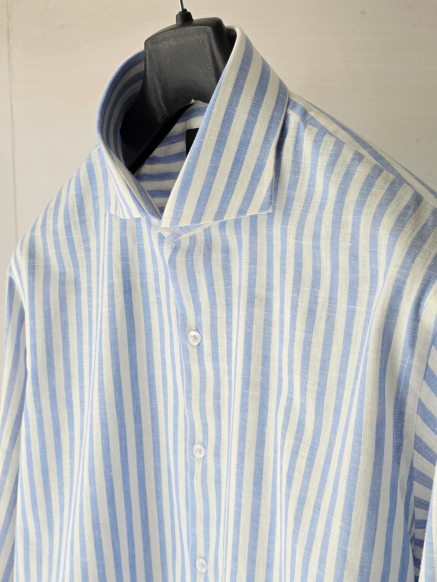 Sky Blue Striped Linen Shirt.