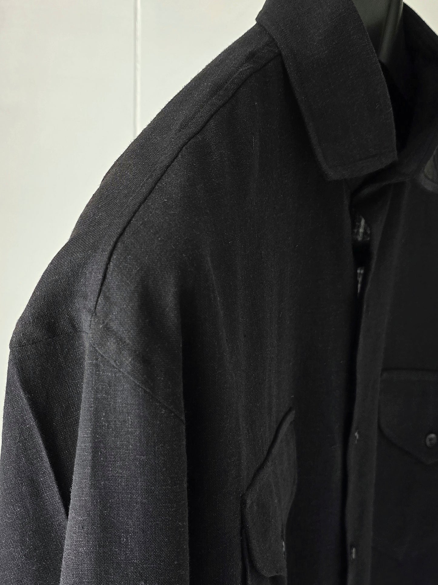 Black Drop Shoulder Linen Shirt.