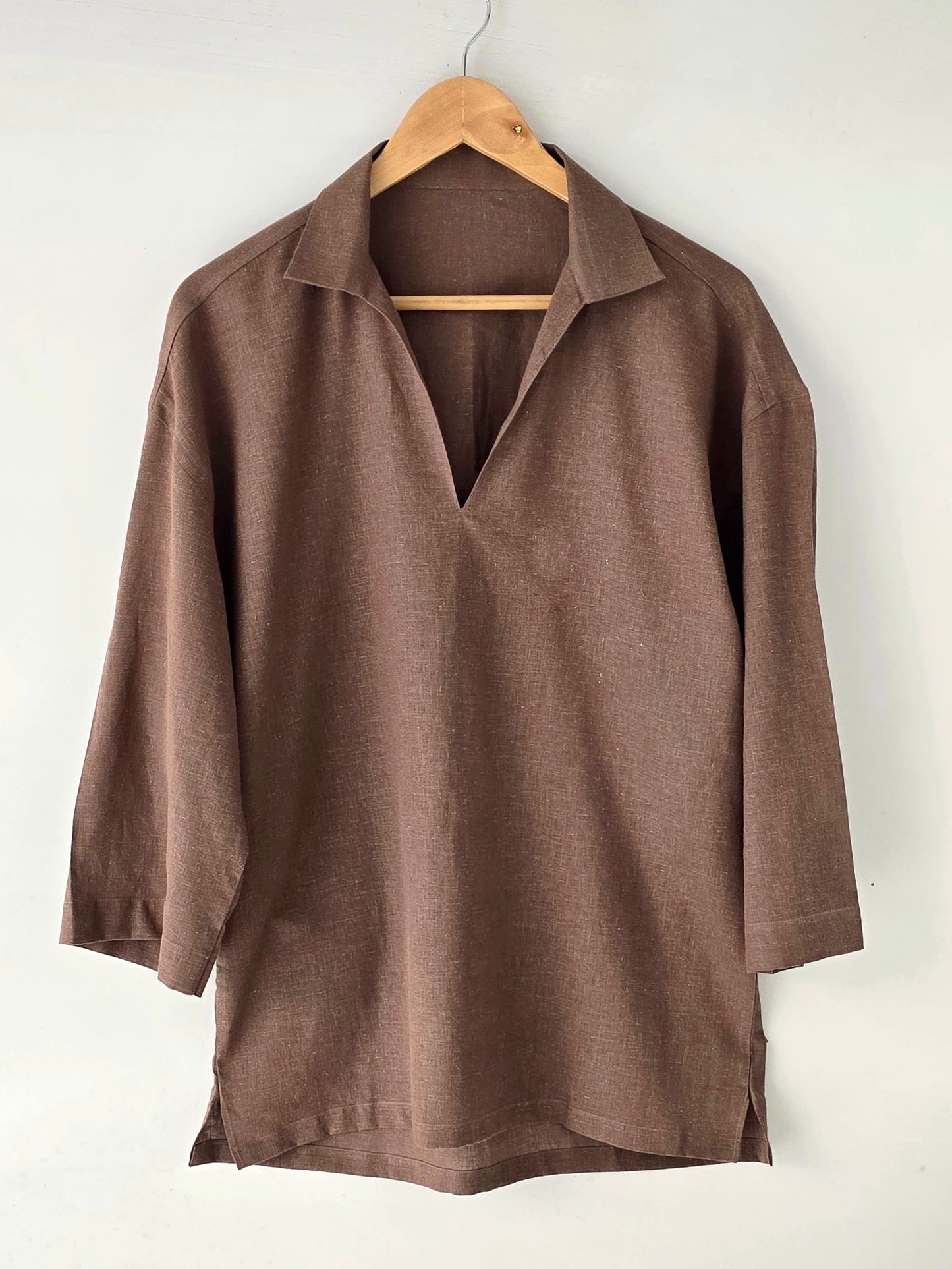 Coffee Linen 3 Quarter Shirt.