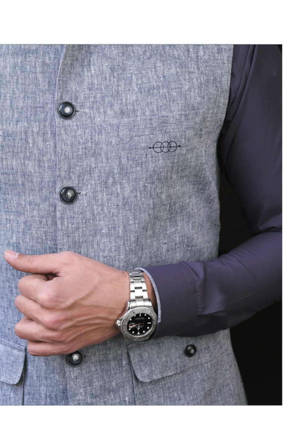 Blue Textured Linen Waistcoat