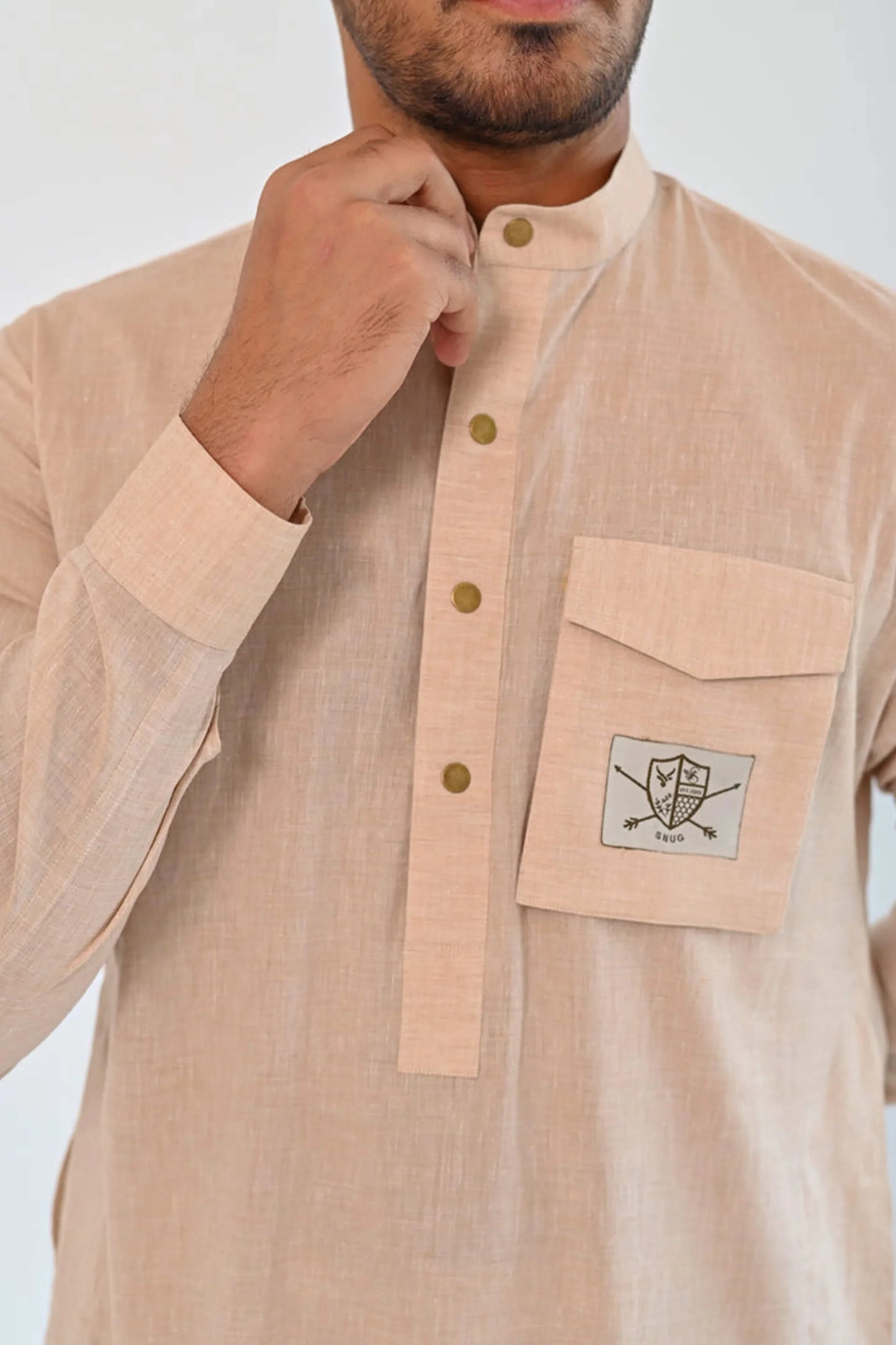 Beige Linen Loose Pocket Kurta Trouser