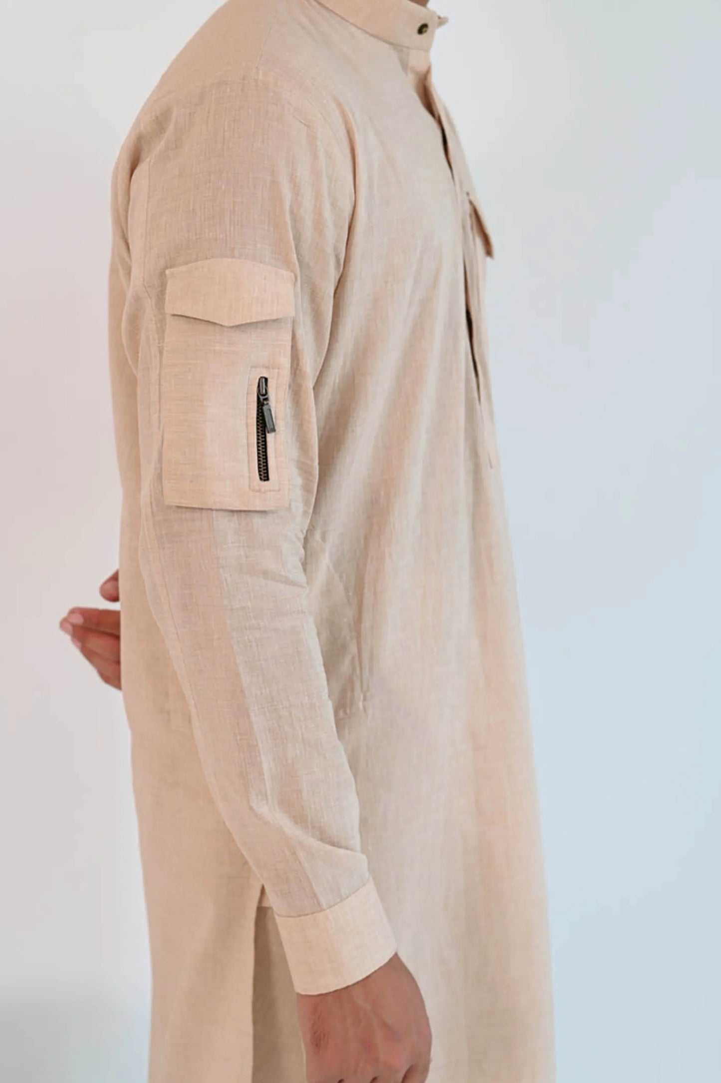 Beige Linen Loose Pocket Kurta Trouser