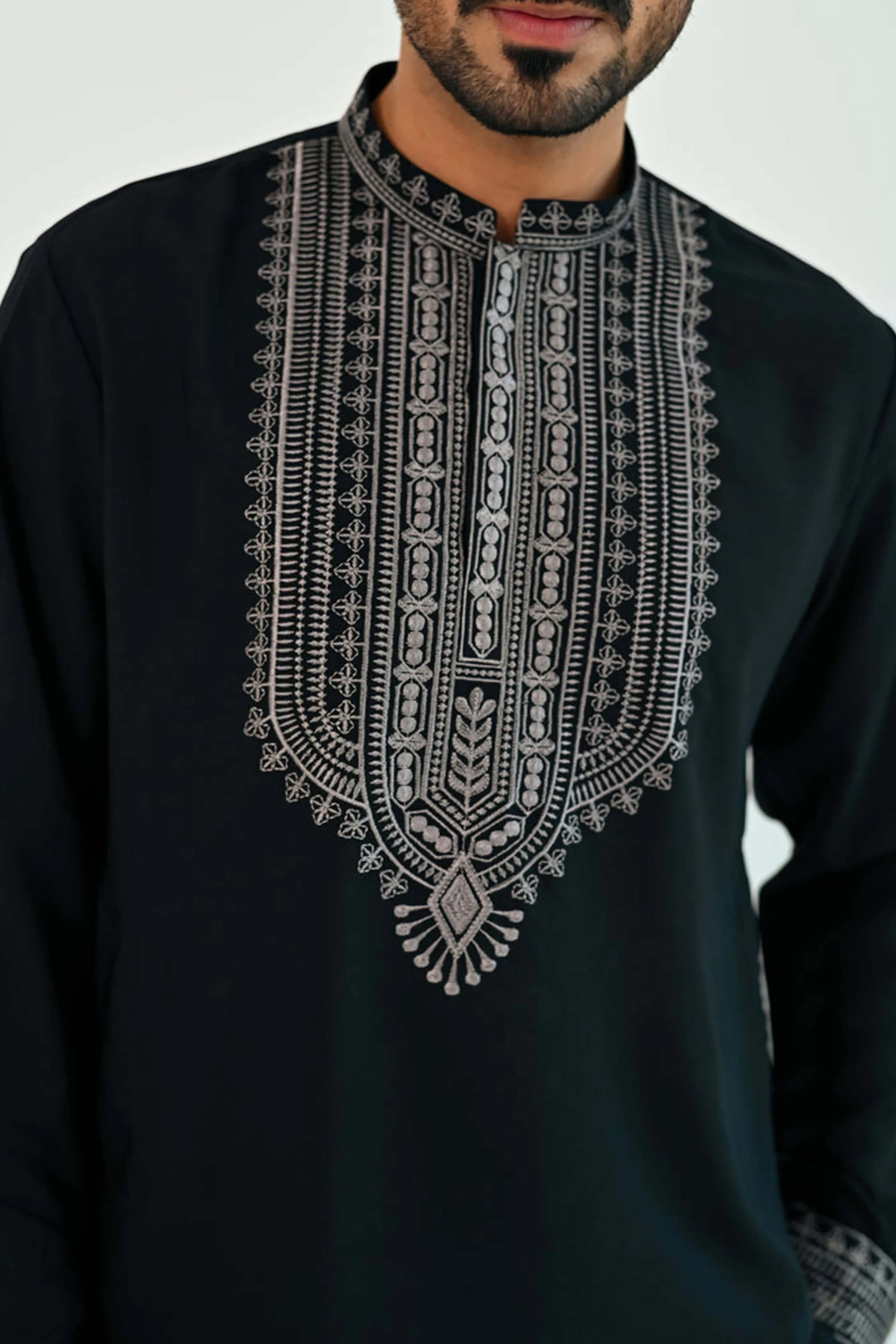 Black Embroidered Plush Kurta Trouser - Snug