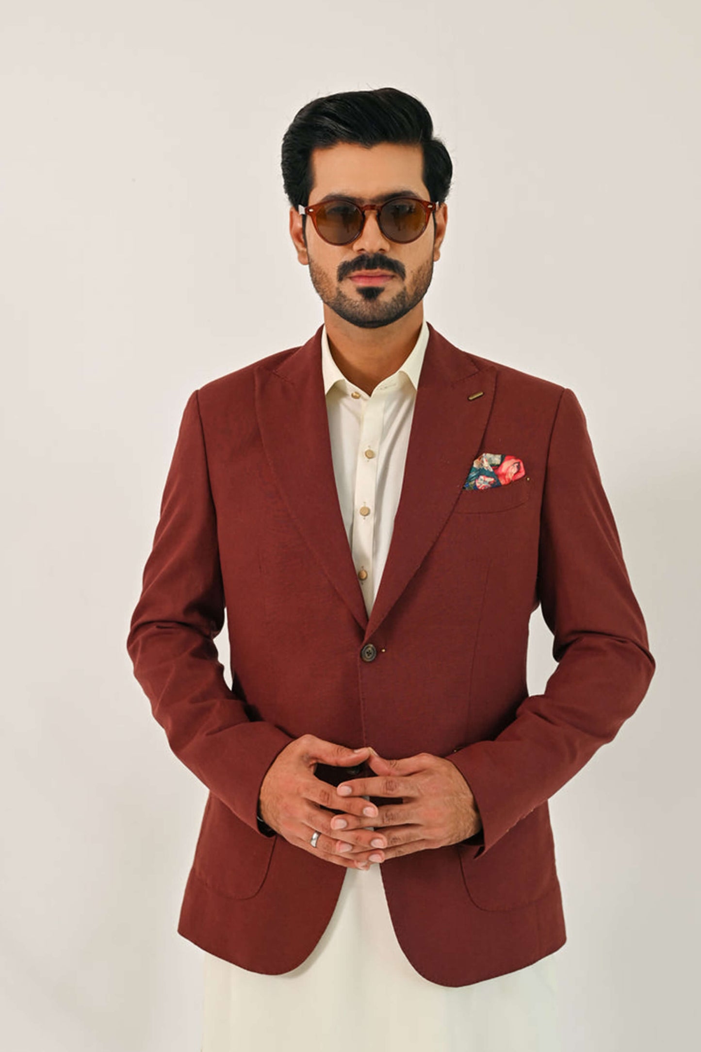 Boski Tone Kurta Shalwar with Cinnamon Linen Blazer