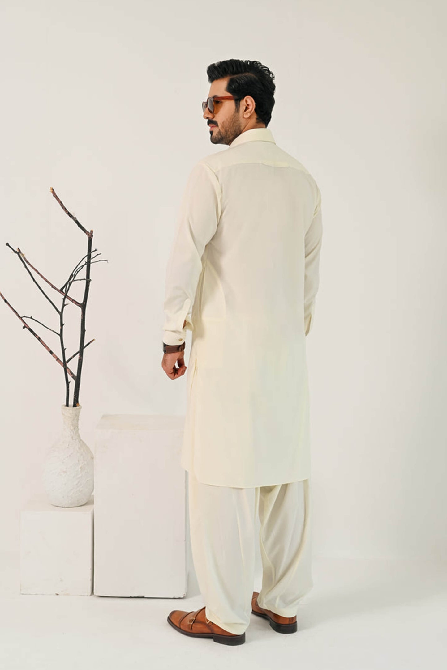 Boski Tone Kurta Shalwar with Cinnamon Linen Blazer
