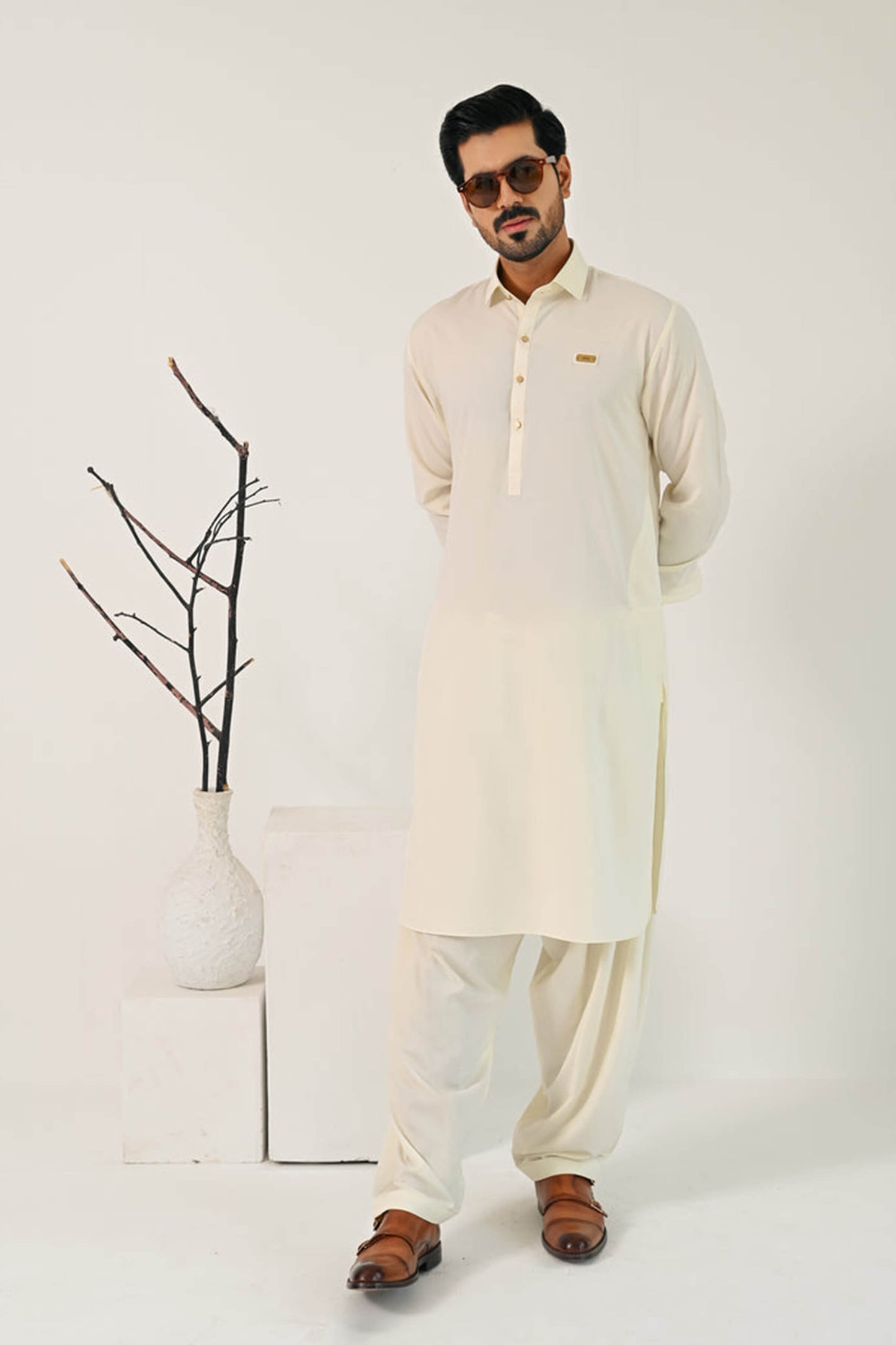 Boski Tone Kurta Shalwar with Cinnamon Linen Blazer