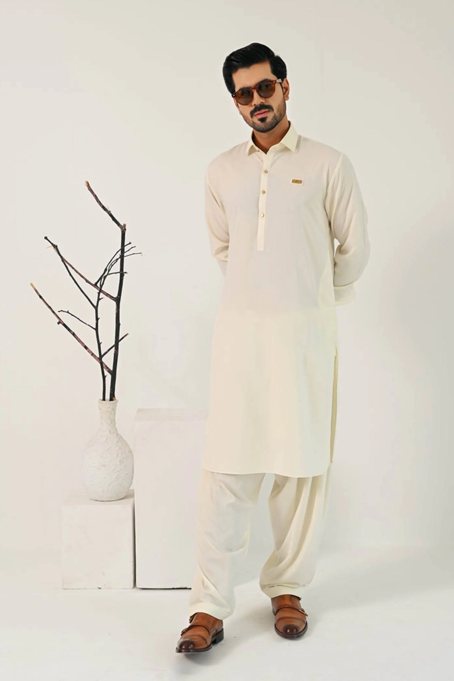 Boski Tone Kurta Shalwar with Cinnamon Linen Blazer - Snug