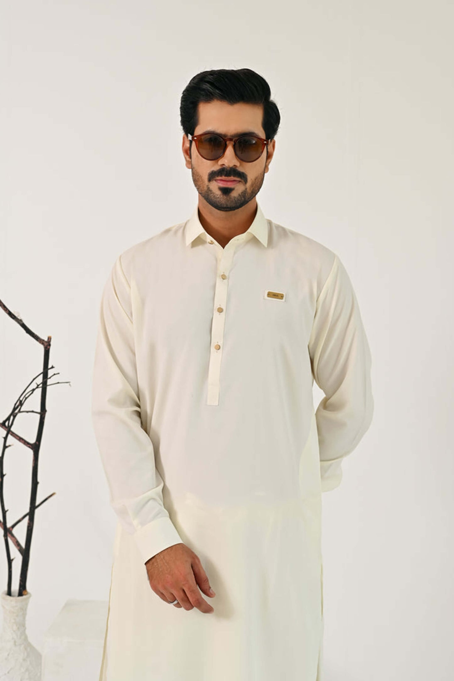 Boski Tone Kurta Shalwar with Cinnamon Linen Blazer