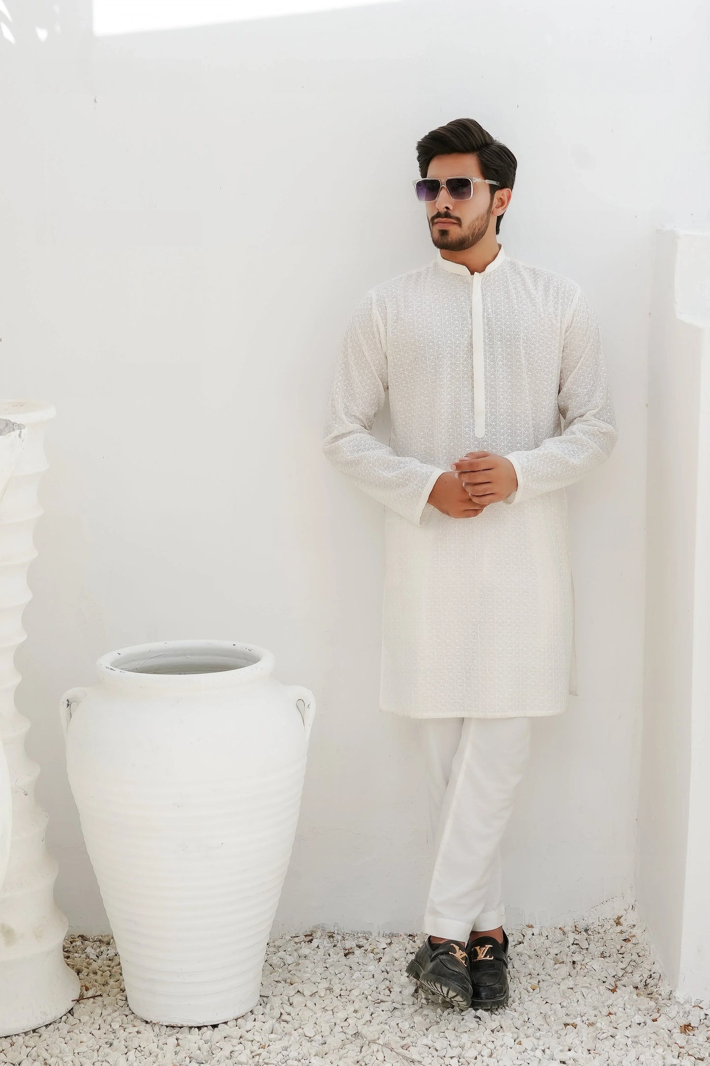 White Embroidered Kurta trouser - Snug