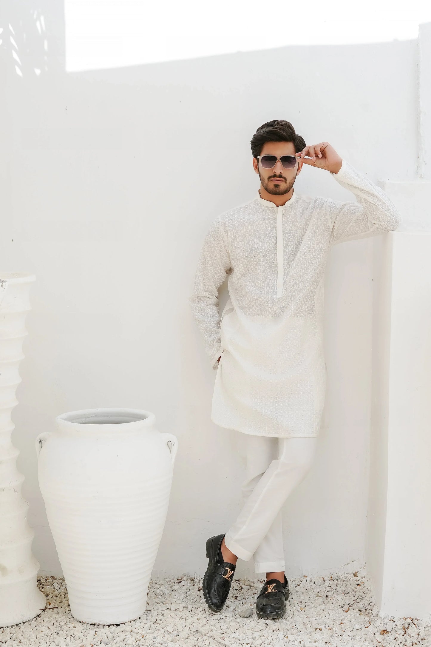 White Embroidered Kurta trouser - Snug