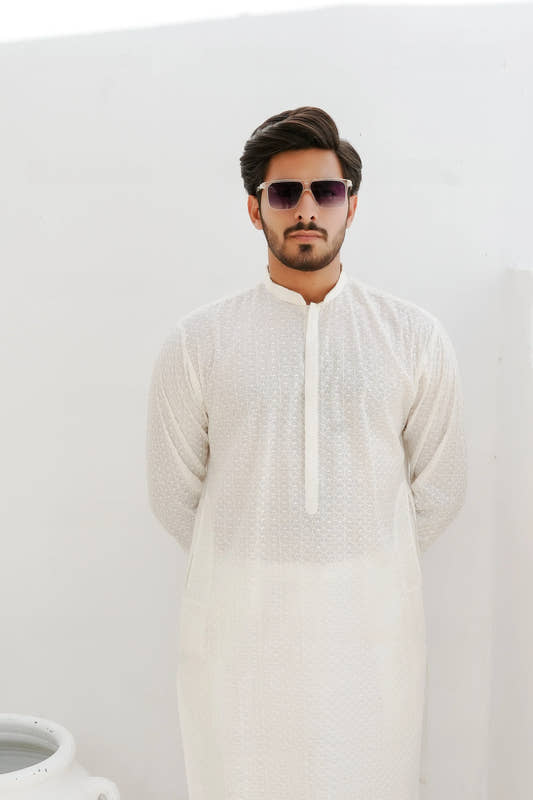 White Embroidered Kurta trouser - Snug