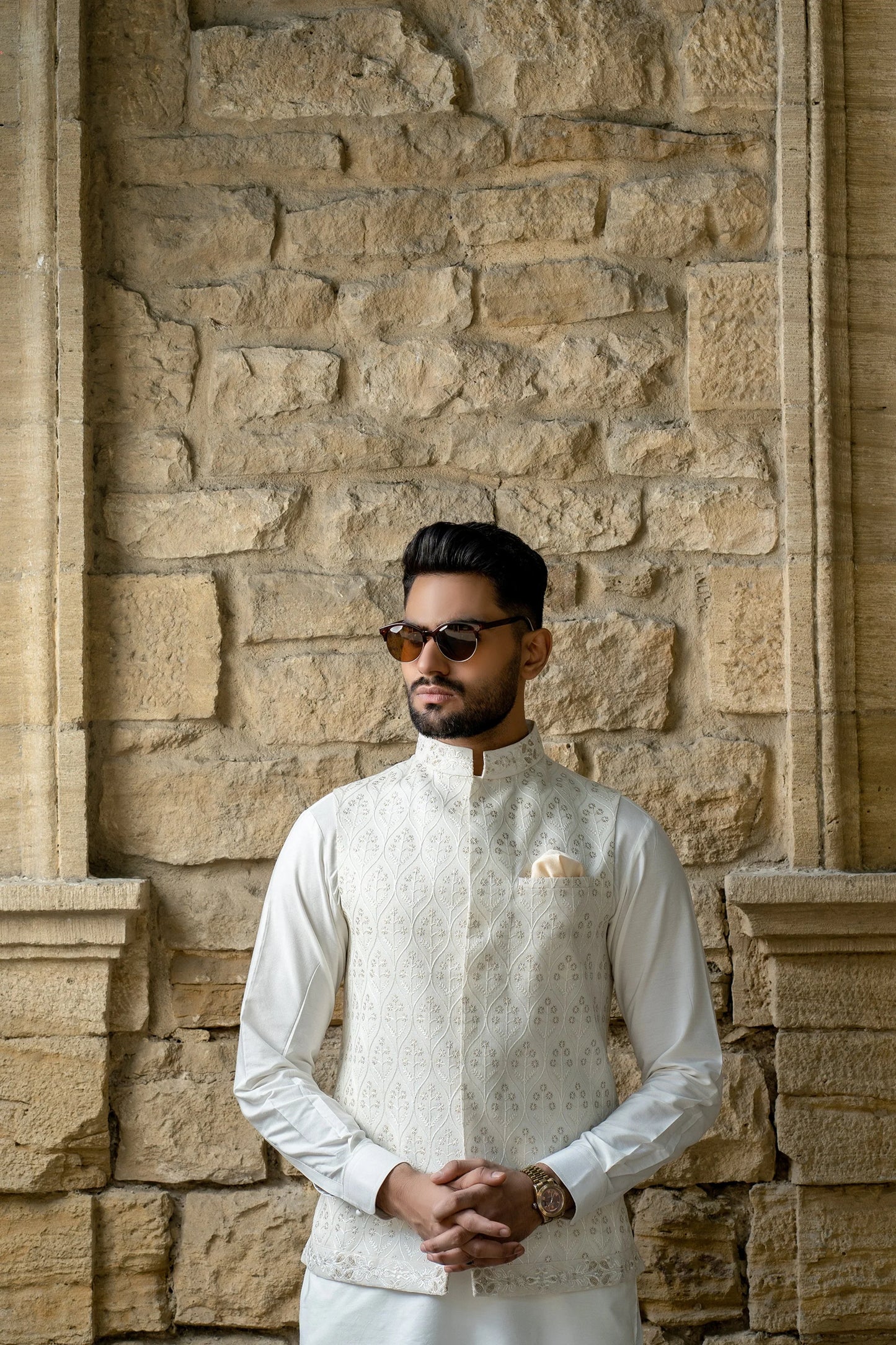 Chandi Warq - White Embroidered Waistcoat by Snug. - Snug