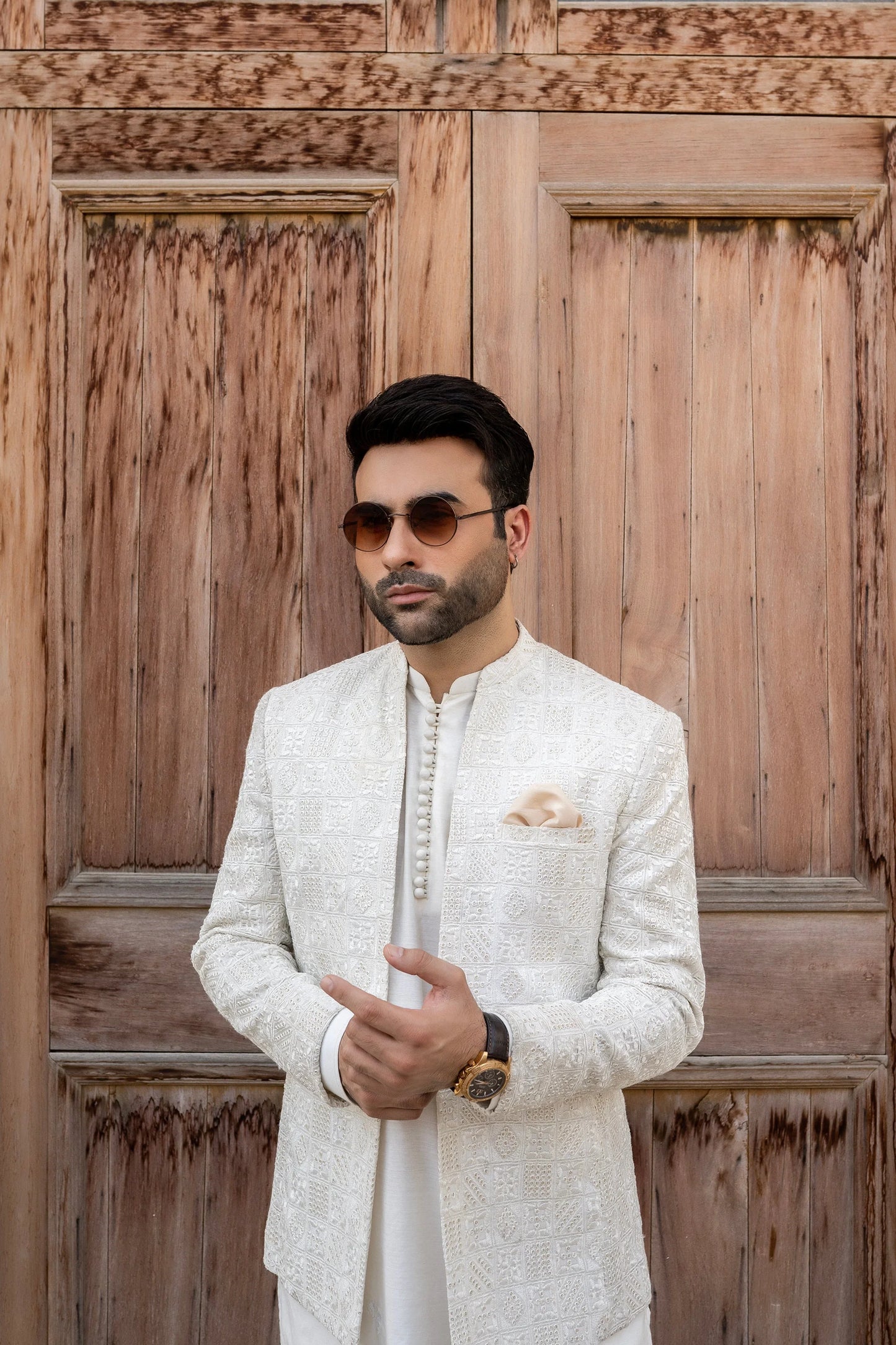 Majestic Alabaster: Snug's Embroidered Front Open Prince Coat - Snug