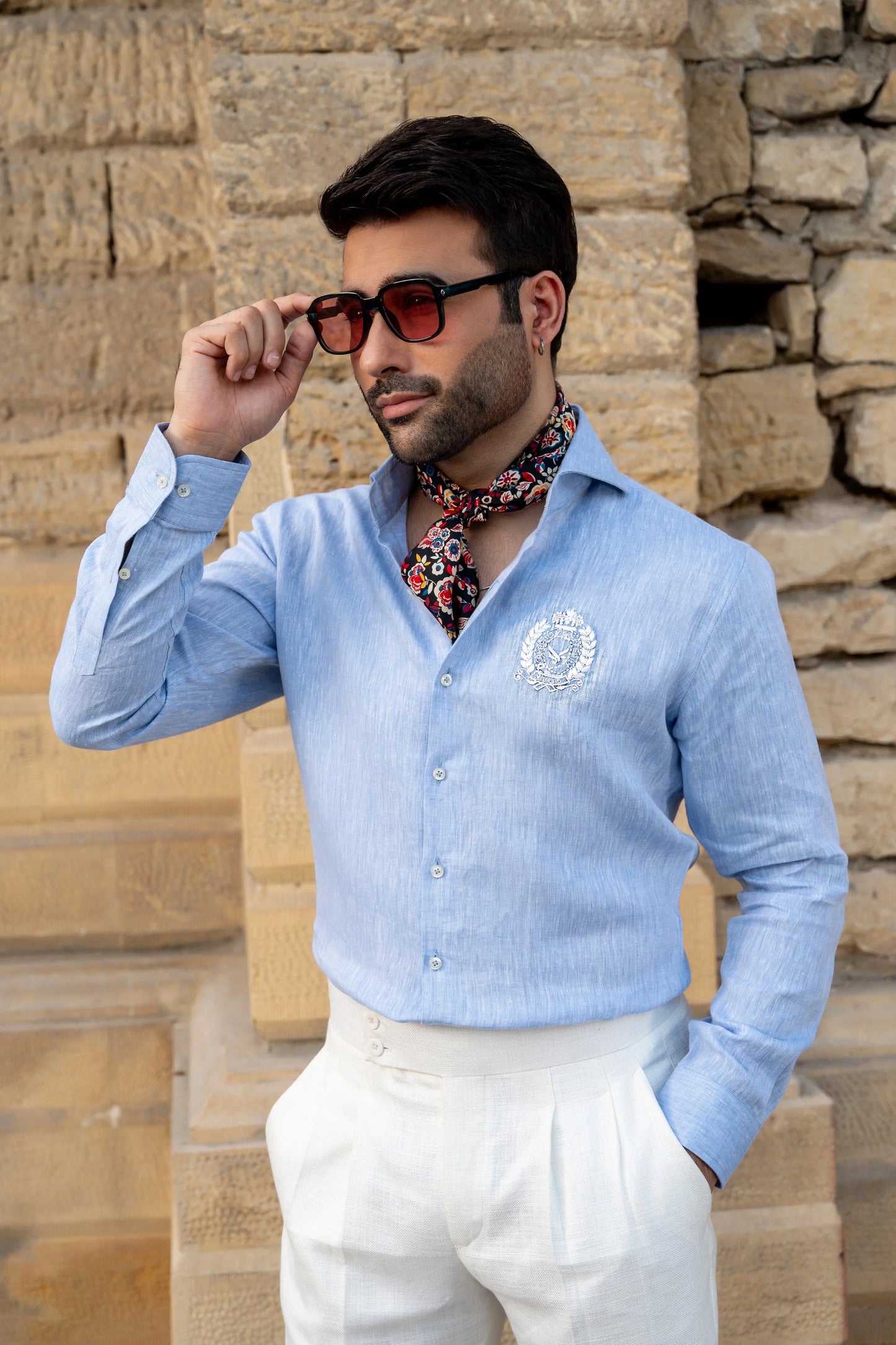 Linen Embroidered Shirt with Pants - Snug