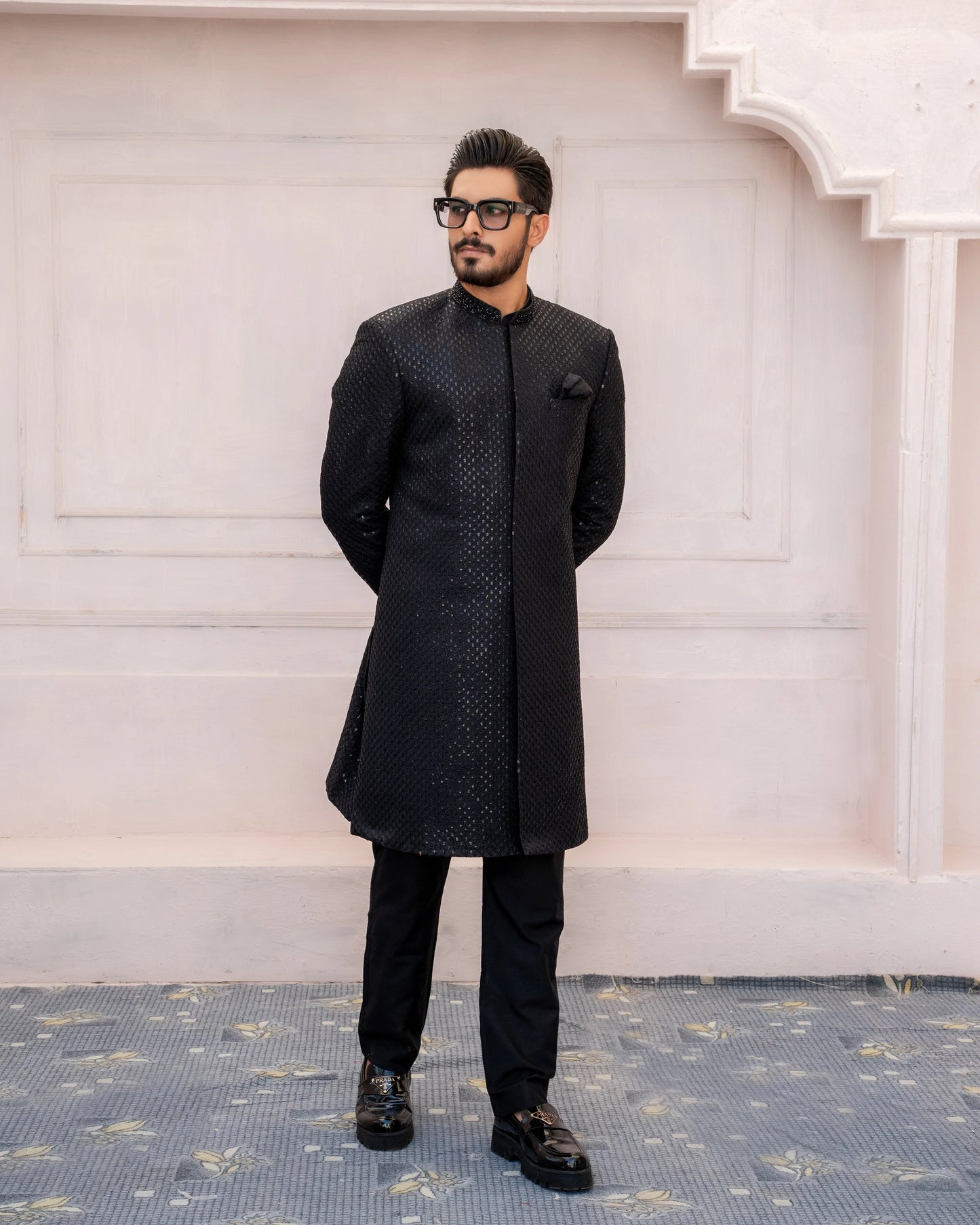 Black Embroidered Sherwani - Snug