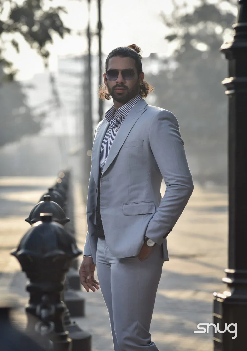 Light Grey Suiting With Black Vest - Snug