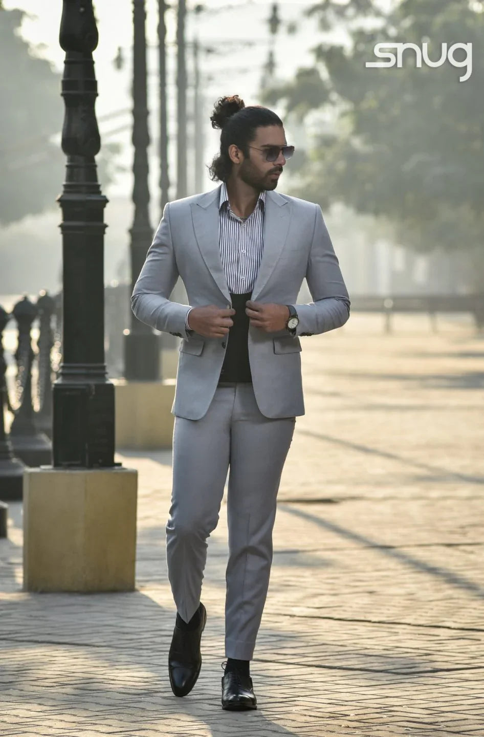 Light Grey Suiting With Black Vest - Snug