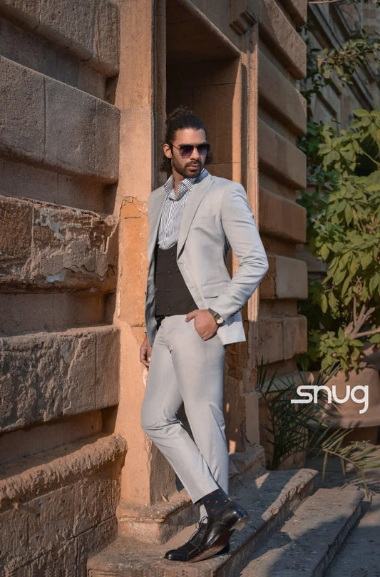 Light Grey Suiting With Black Vest - Snug