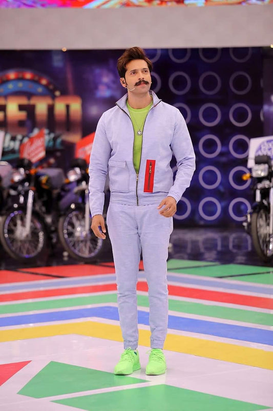 Sky Blue Linen Bomber Suit - Snug