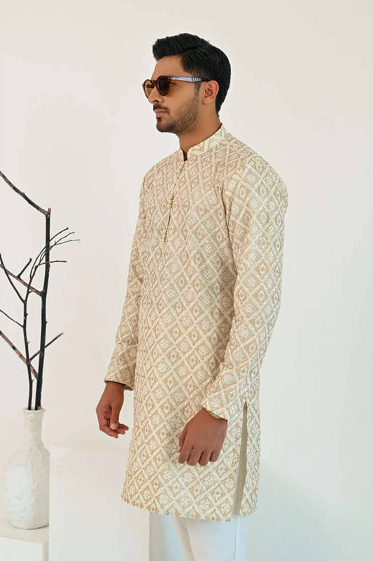 Golden Embroidered Karandi Kurta Trouser - Snug