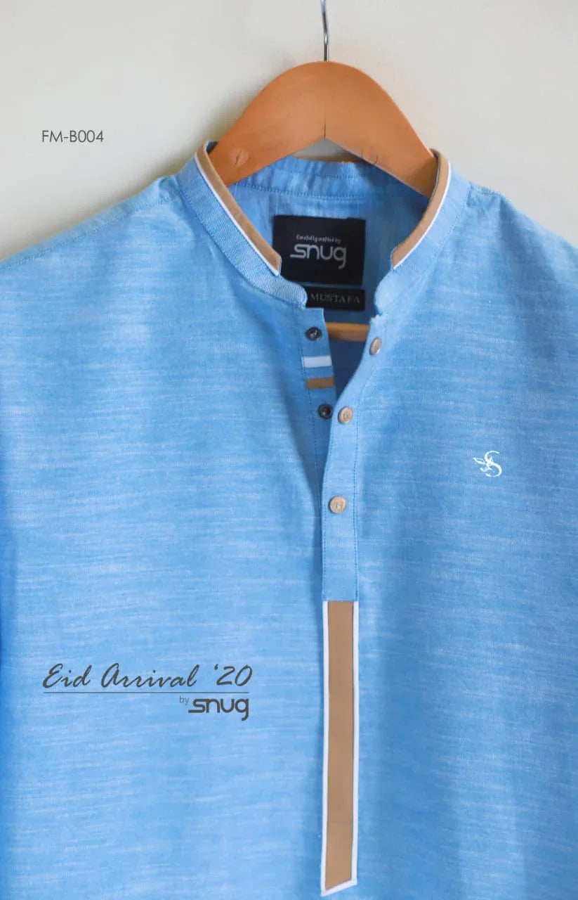 Sky Blue Linen Kurta Trouser With Logo Waistcoat - Snug