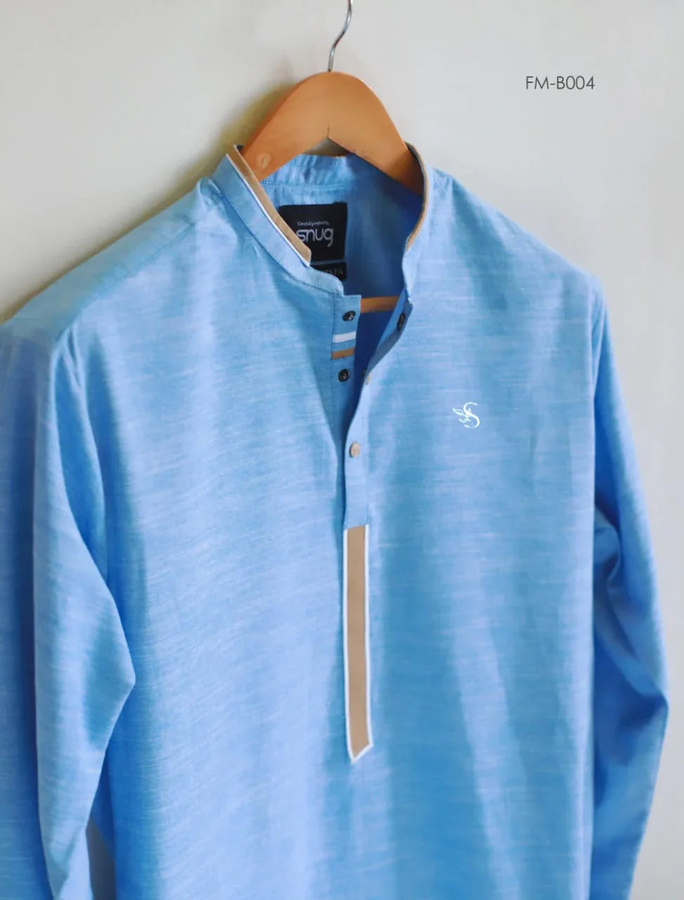 Sky Blue Linen Kurta Trouser With Logo Waistcoat - Snug