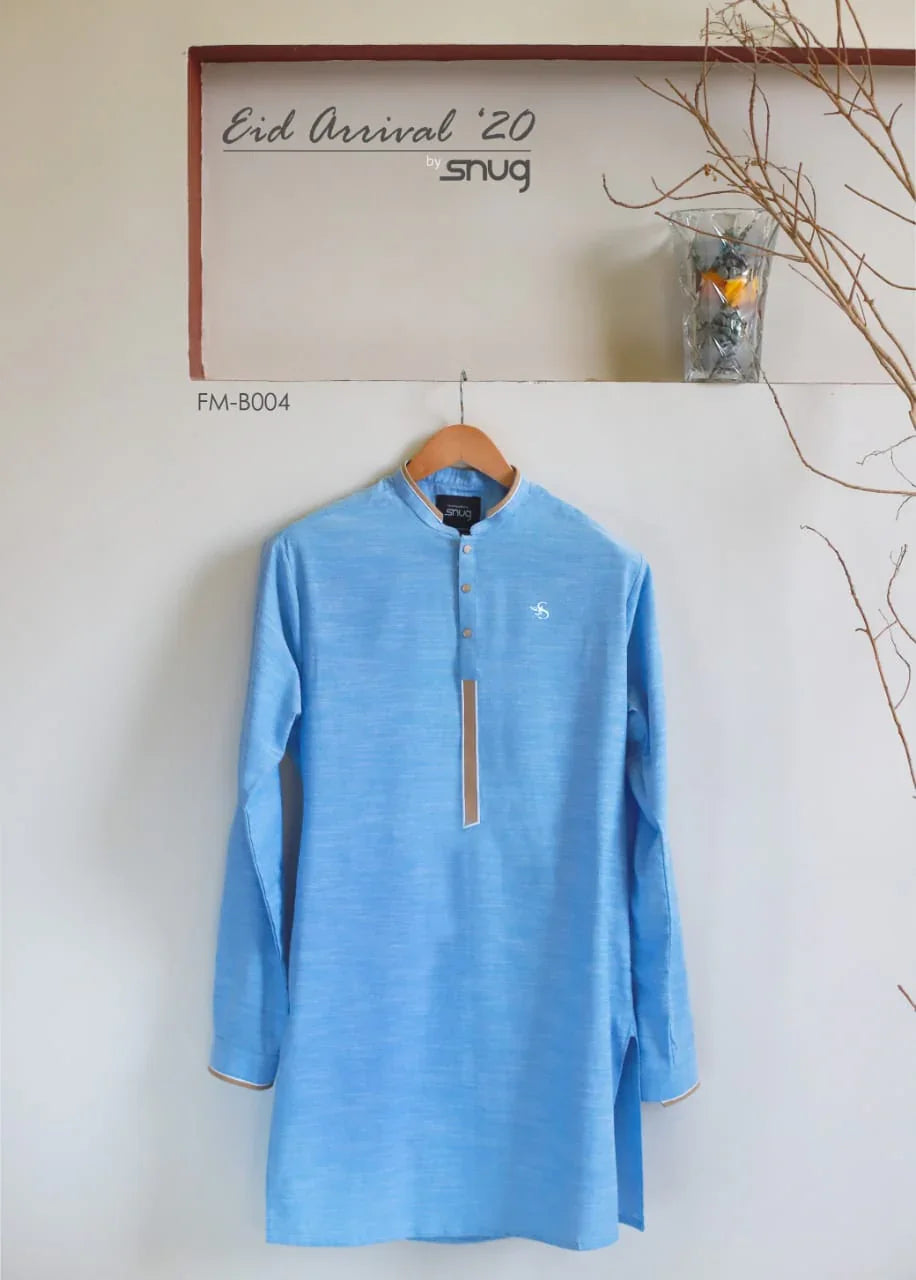 Sky Blue Linen Kurta Trouser With Logo Waistcoat - Snug