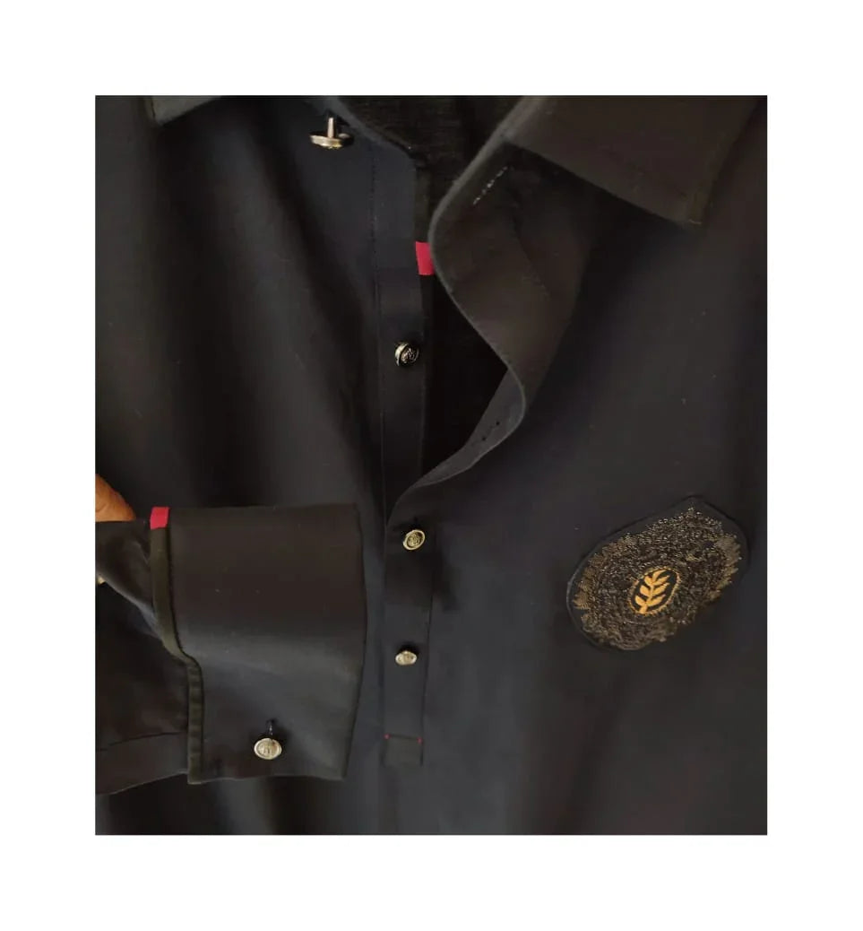 Midnight Blue Egyptian Cotton Shalwar Kameez With Blazer - Snug