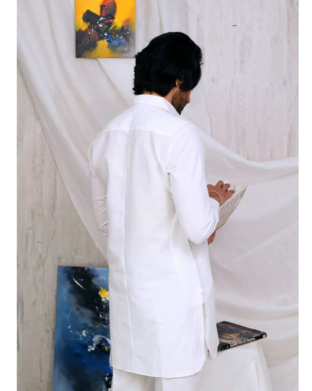 Non Fused Shirt Collar Linen Kurta Trouser. - Snug