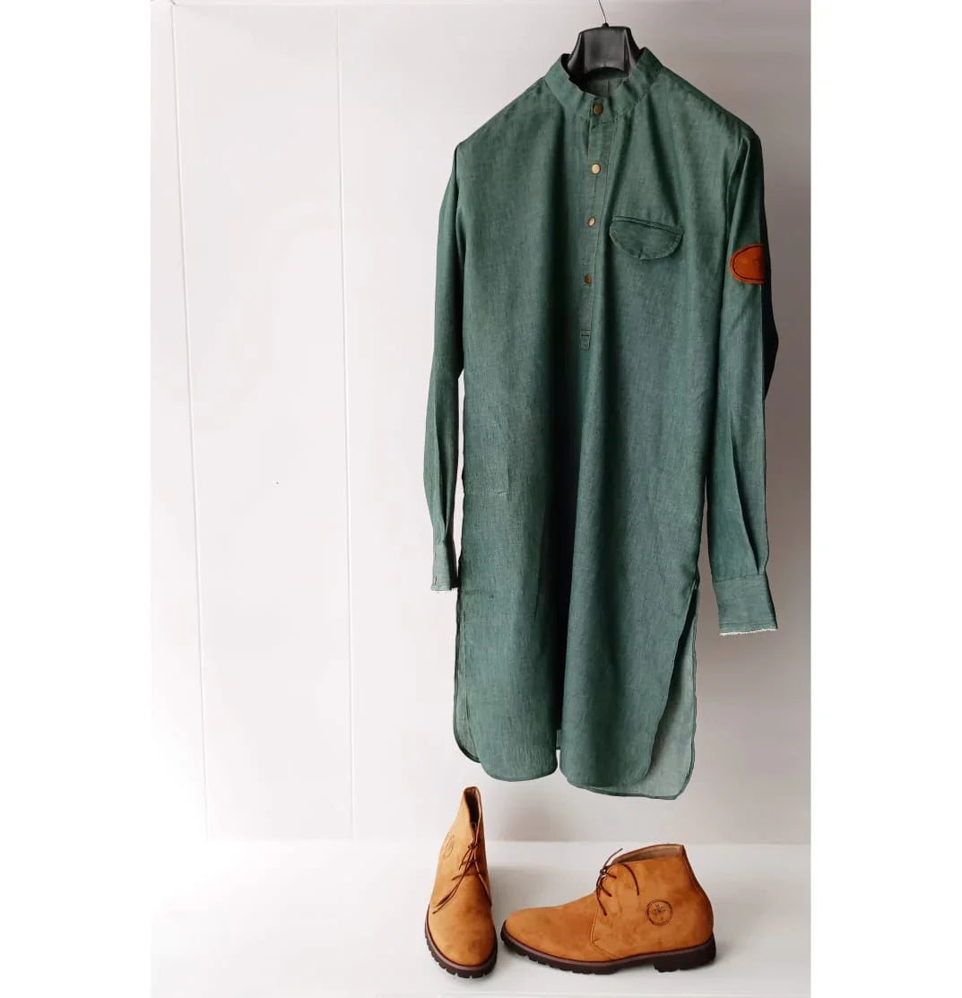 Denim Retro Kurta Trouser with Leather Waistcoat. - Snug