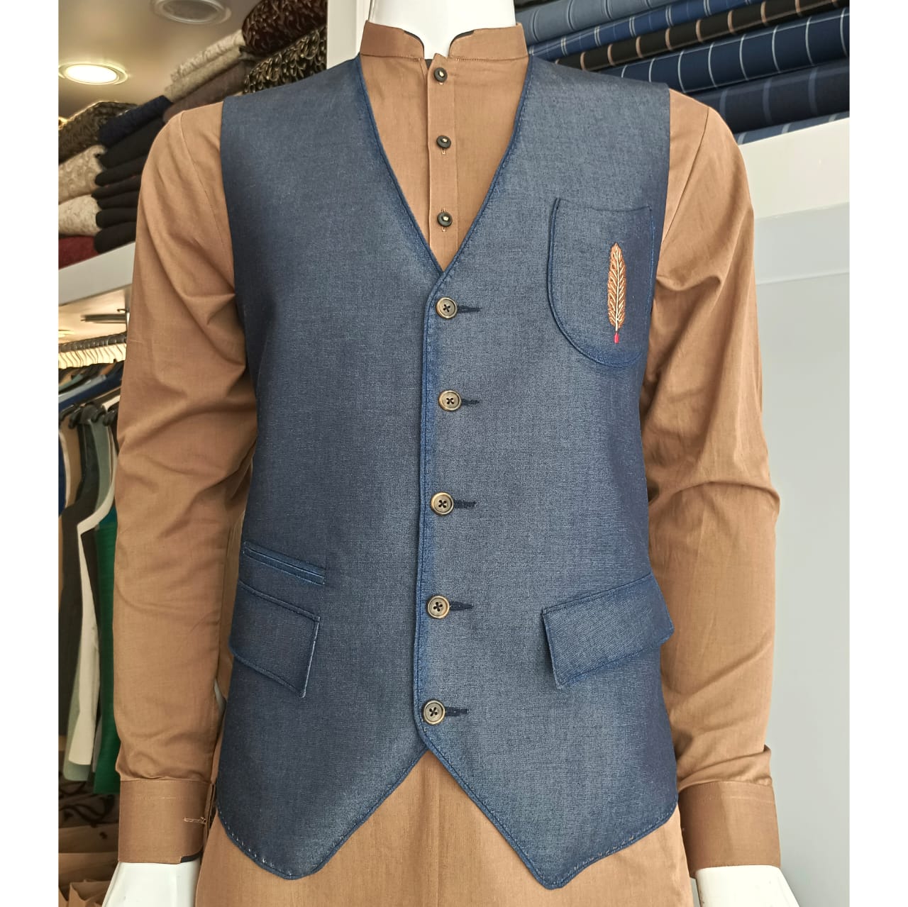 Denim Leaf Waistcoat