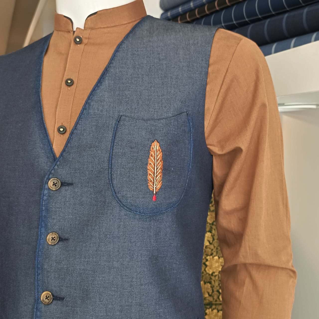 Denim Leaf Waistcoat