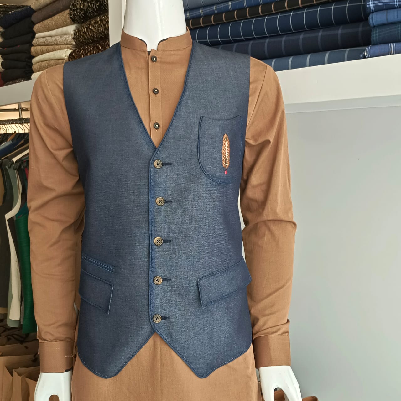 Denim Leaf Waistcoat