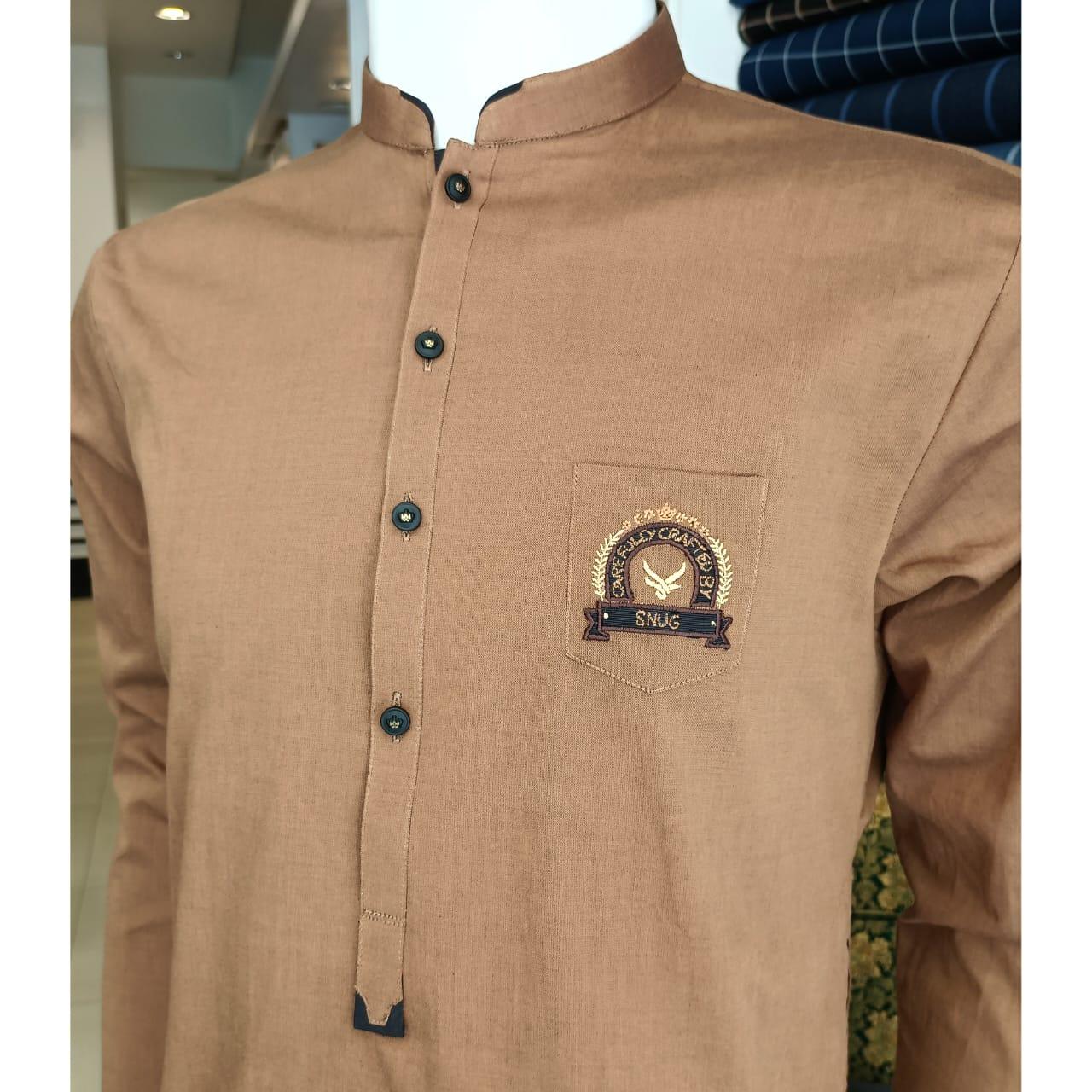 Coffee Kurta Trouser with Denim Waistcoat. - Snug
