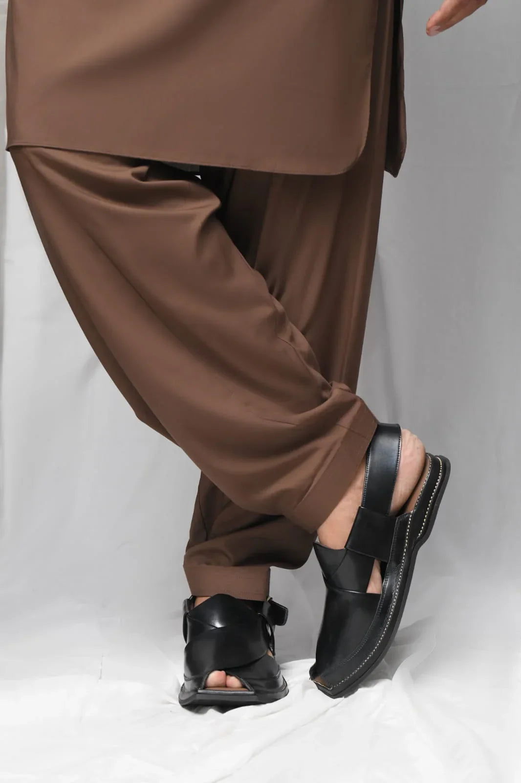 Brown Wash & Wear Kurta Shalwar. - Snug