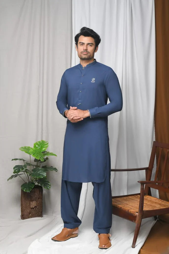 Yale Blue Wash & Wear Kurta Shalwar. - Snug