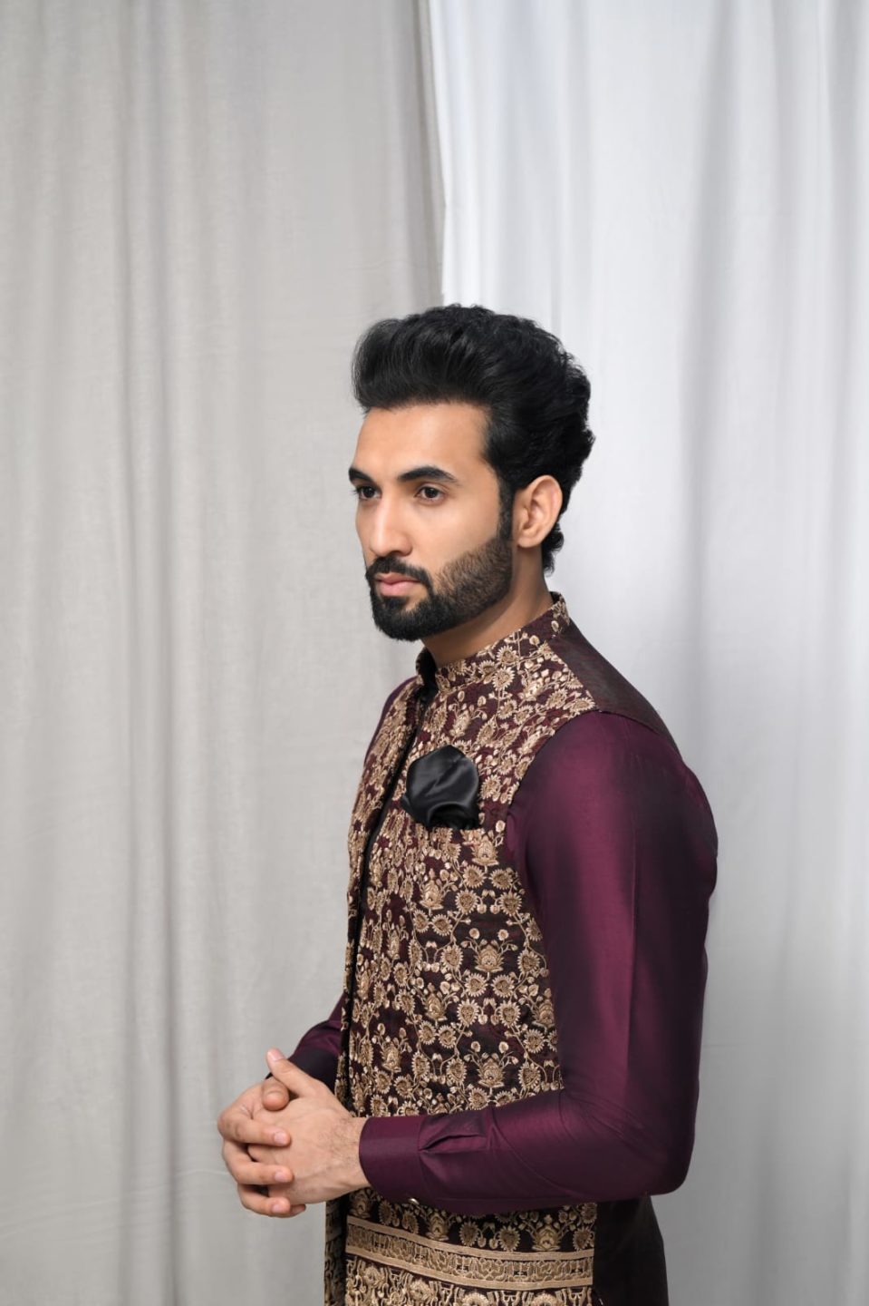 Burgundy Maroon Embroidered Waistcoat