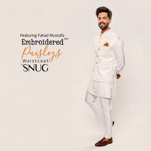 White Embroidered Paisleys Waistcoat with Kurta Trouser. - Snug