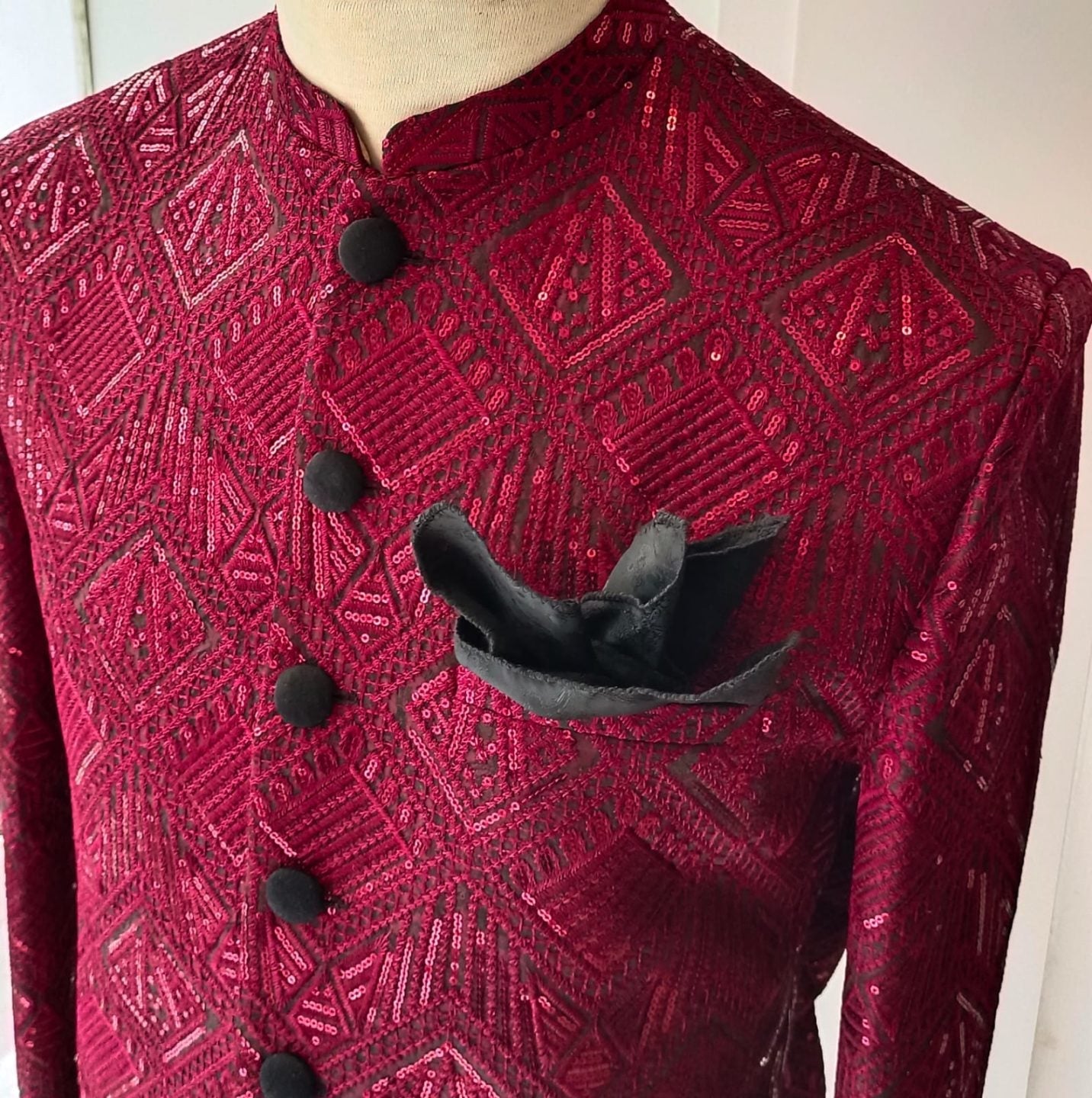 Maroon Sequins Prince Coat