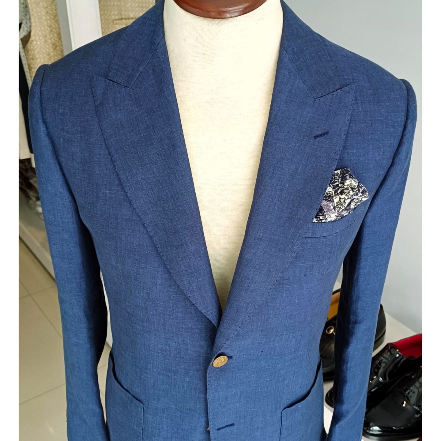 Blue Non Fused Linen Blazer