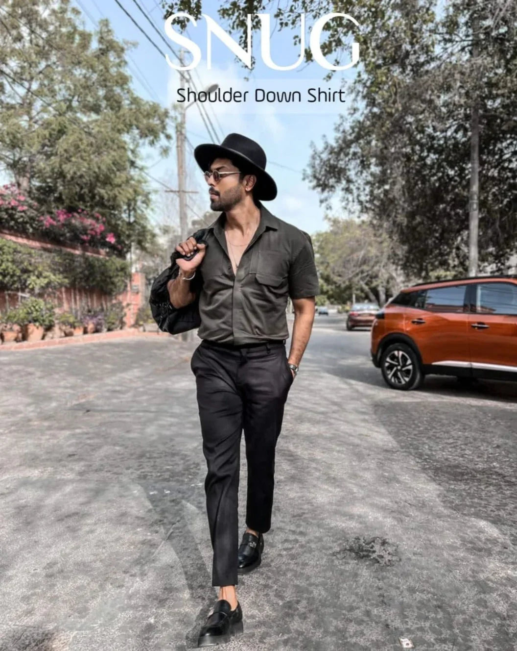 Army Green Drop Shoulder Shirt with Black Pants - Snug