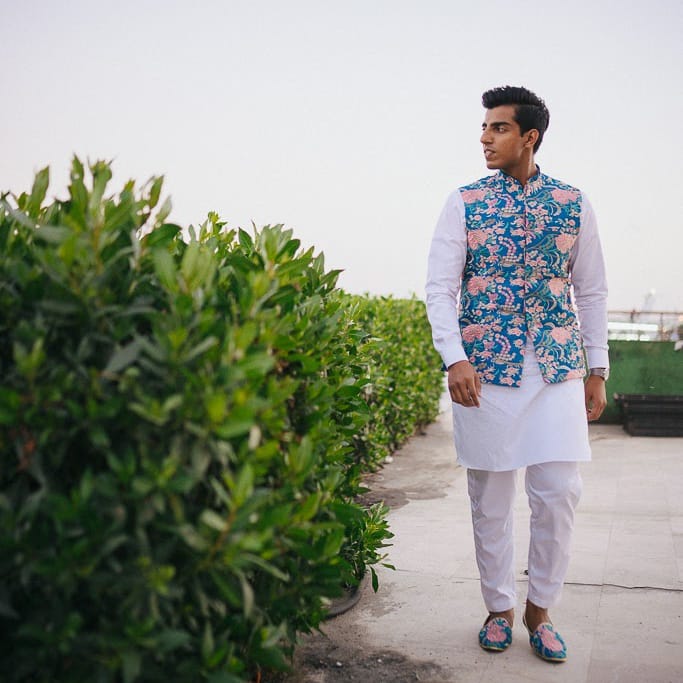 Ocean Blue Embroidered Waistcoat