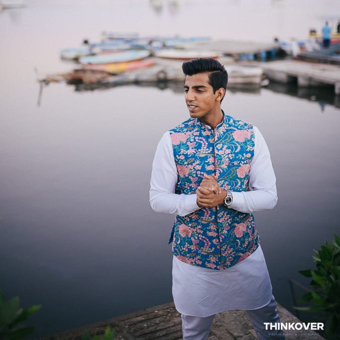 Ocean Blue Embroidered Waistcoat