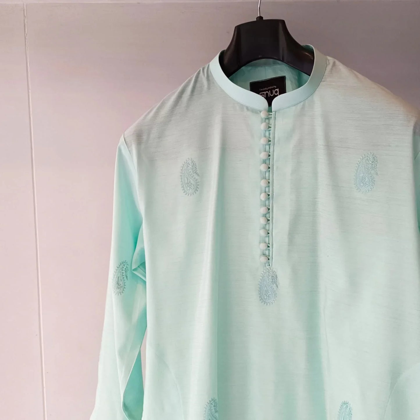 Aqua Embroidered Long Waistcoat with Paisley Kurta Trouser - Snug