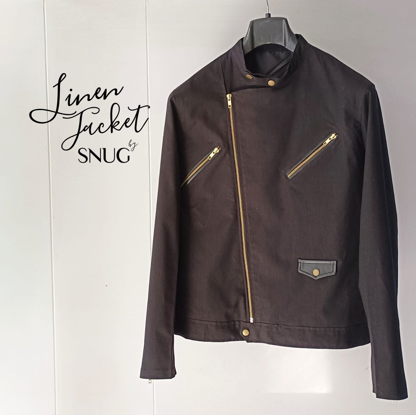 Black Linen Biker Jacket