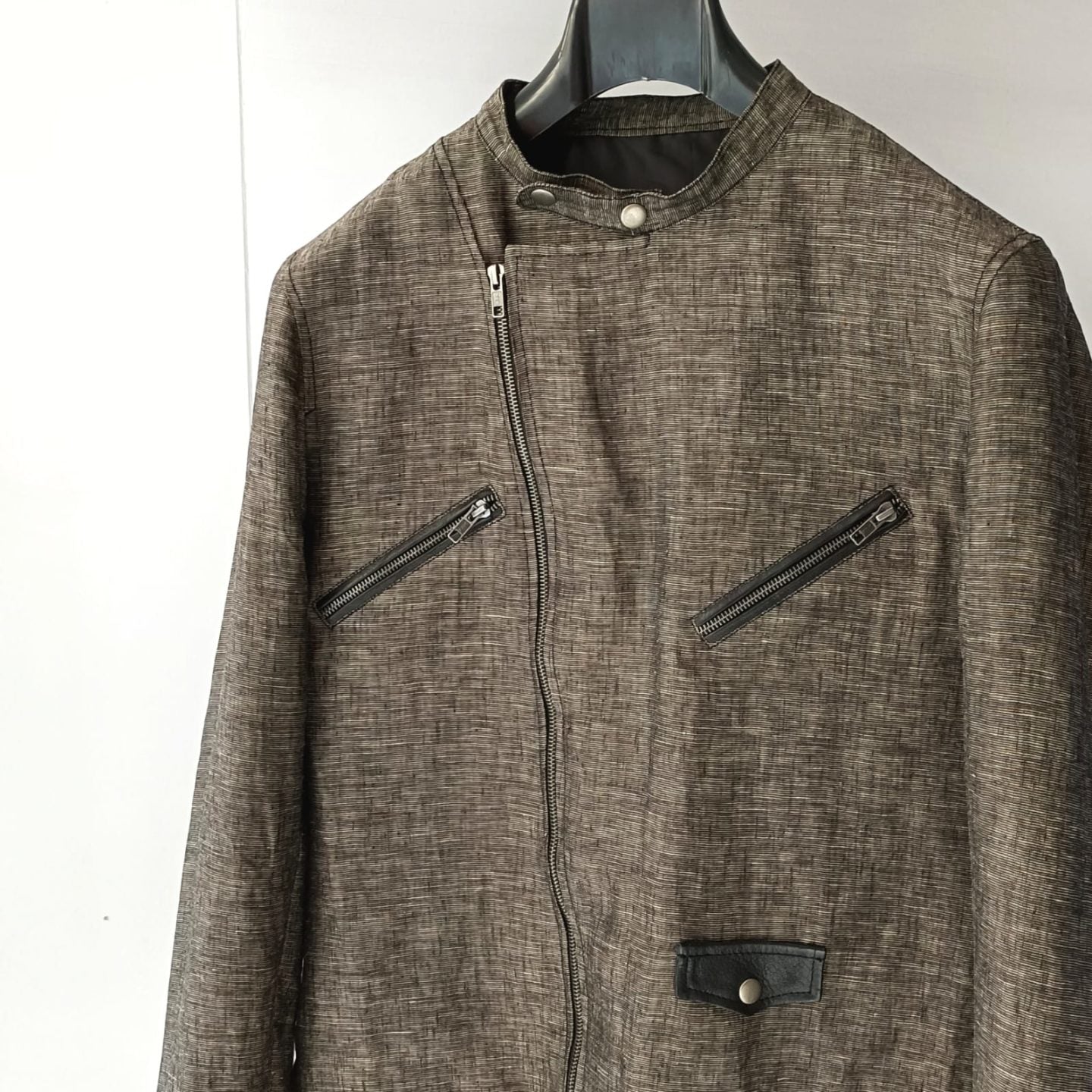 Black Linen Biker Jacket