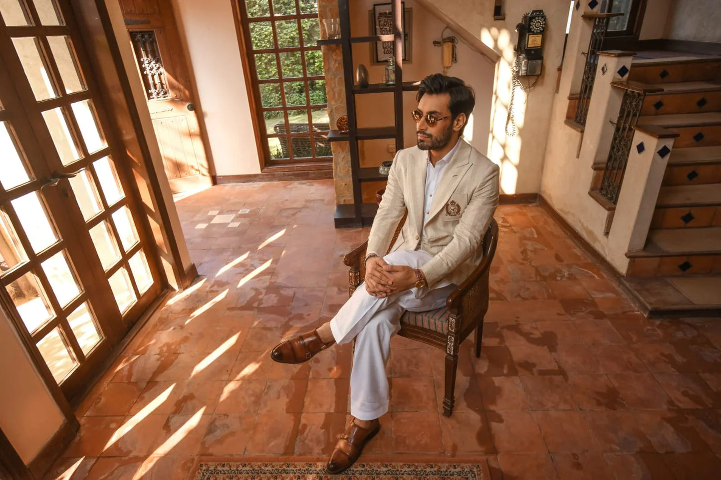 Chest Embroidery Qamiz Shalwar With Broad Stripes Blazer - Snug