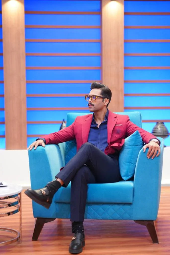 Two Tone Red Blazer With Navy blue Pants - Snug